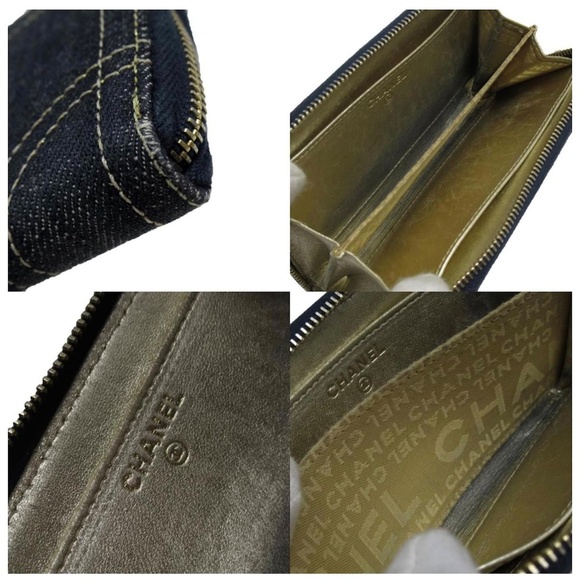 Chanel Navy Blue/Gold Denim CC Zip Around Wallet - Picture 3 of 6